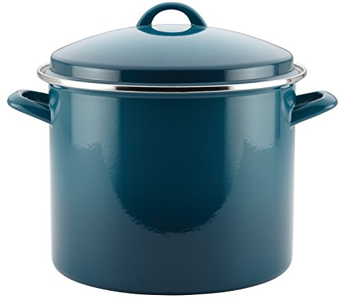Rachael Ray Hard Enamel Nonstick Skillet 12-Quart Covered Stockpot, Marine Blue