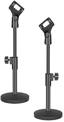 Neewer - 2 pies para micrófono de sobremesa muy estables con base de hierro negro, clip de micrófono y conversor de tornillo macho de 1,6 cm (5/8) a tornillo hembra de 0,95 cm (3/8) para Blue Yeti Snowball Spark y otros micrófonos