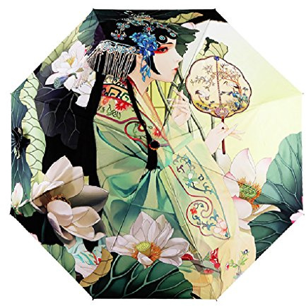 FakeFace Parapluie Haute de Gamme Design Créatif Art 3D Impression Anti-UV SPF 40+ Ombrelle Ultre-Léger Incassable Compact, Coupe-Vent Sun Umbrella Femmes Filles