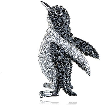 Entzückende Licht Schwarz Kristall Strass Silber Farbton Pinguin-Vogel Brosche