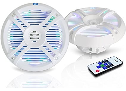 Pyle par de Altavoces Marinos de 6.5”, Impermeables, Duales, Estereo, 250V, Resistentes a la Intemperie, Luces LED, Ideales para Coche, Auto, Barco, Botes