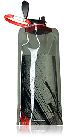 Ganzoo Trink-Tüte mit Karabiner, Wasser-Flasche 0,7 Liter, Behälter/Beutel für Festival/Outdoor Camping/Farbe: schwarz