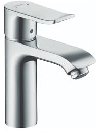 hansgrohe Metris 31080001, rubinetto moderno per lavabo da bagno, facile da installare, 1 maniglia, 1 foro, alto 17,8 cm, cromato, S