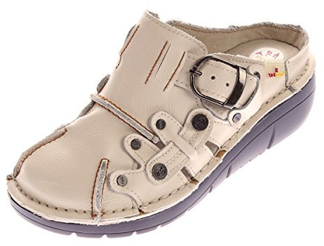 TMA Damen Leder Clogs Schuhe Weiß Used Look Slipper echt Leder Comfort Sandalen Gr. 37