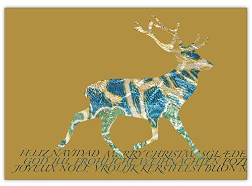 Kartenkaufrausch 5x Die besondere Designer Weihnachtskarte mit Hirsch Silhouette • weihnachtliches Grußkarten Set mit Umschlag zu Weihnachten, Neujahr für Familie, Freunde, Firmen Kollegen