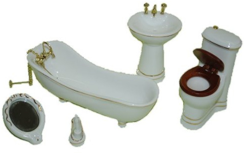 alles-meine.de GmbH 5 TLG. Set Bad Maßstab 1:12 - Porzellan/Keramik - Nostalgie Miniatur für Badezimmer Zubehör Nostalgie Puppenstube Badewanne