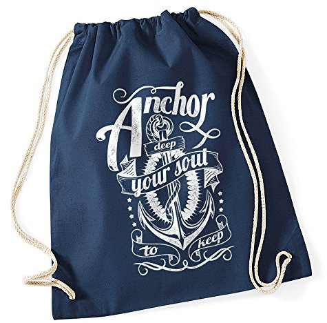 Autiga Turnbeutel Anker Hipster Beutel Tasche Anchor Jutebeutel Stringbag Beuteltasche Navy