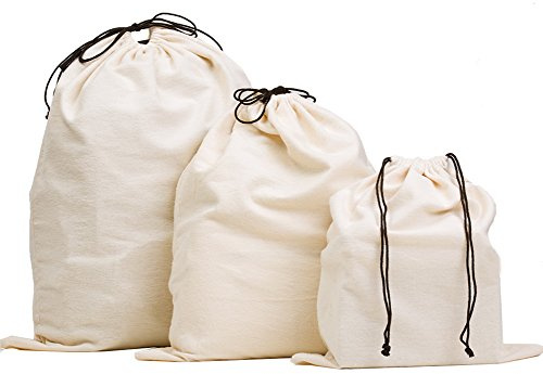 MISSLO Set of 3 Cotton Breathable Dust Bags for Handbags Large Drawstring Storage Pouch Multi-Functional Bag (Beige)