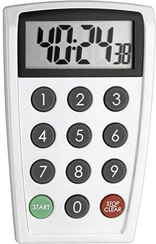 TFA Dostmann Digitaler Timer und Stoppuhr, 38.2026, groß und genau, Eieruhr, Kurzzeitwecker, bis 99h 59min 59sec, weiß