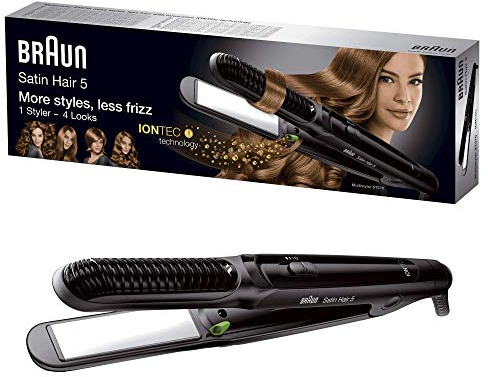 Braun Satin Hair 5 IONTEC ST570 - Plancha de pelo/plancha cerámica con definidor de rizos y tecnología iónica para crear rizos y potenciar el brillo