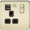 Knightsbridge SF9901PB Screwless 13A 1G Switched Socket with Dual USB Charger-Polished Brass with Black Insert