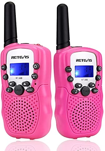Retevis RT388 Talkie Walkie Enfants, Talkie Walkie Longue Portée, Cadeaux Jouets pour 4-12 Ans, Camping, Aventures Espionnage Extérieur (1 Paire, Rose)