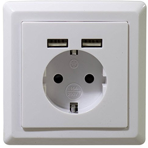 2USB Schuko Steckdose mit 2 USB Anschlüsse in Weiß.
