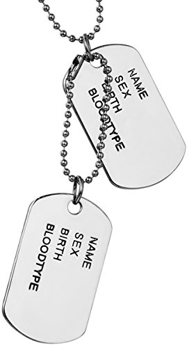 Flongo Herren Kette Anhänger, 2 Stück Anhänger Halskette Silber Armee Militärische Erkennungsmarke Doppel Doppelseitig Dog Tag Motorradfahrer Biker Kette Männer Herren-Accessoires