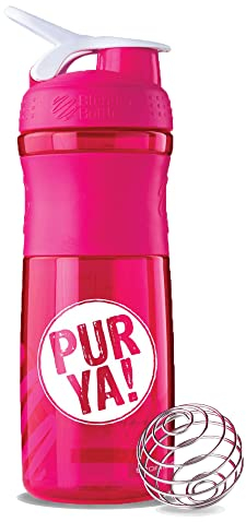 PURYA! SHAKER, Fitness-Trinkflasche für Protein-Shakes und Sport-Drinks, optimales Mischen dank Blender-Ball, BPA-frei und bruchsicher, Pink, 828ml