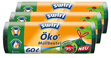 Swirl Öko Müllbeutel 60L 8 stk./ Rolle mit Zugband (3er Pack)