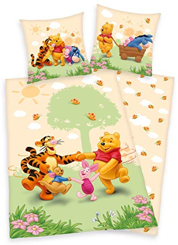 Herding Winnie the Pooh Bettwäsche 80x80 135x200cm, 100% Baumwolle Renforce mit Reißverschluss