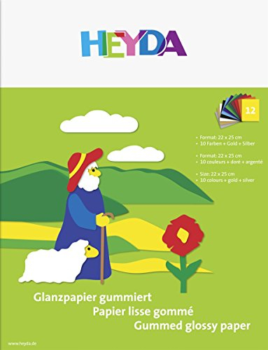 Heyda 2048006 Glanzpapier-Heft (22 x 25 cm, 80 g/m², 12 Blatt) 10 Farben, gold, silber