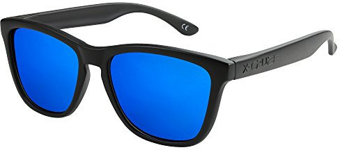 X-CRUZE 9-005 Nerd Sonnenbrillen polarisiert Style Stil Retro Vintage Retro Unisex Herren Damen Männer Frauen Brille - schwarz matt/blau verspiegelt