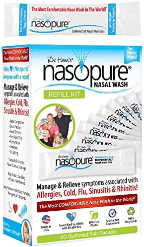 DR HANA'S NASOPURE Los más agradables € Neti pota | Kit de recarga | 40 salina tamponada paquetes | Alergias y alivio de la congestión nasal Wash
