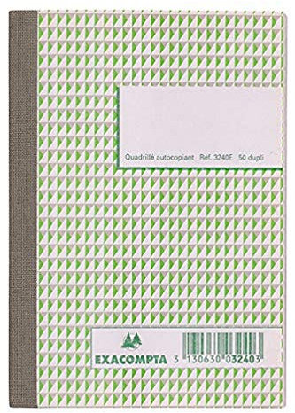 Exacompta - Réf. 3240E - Paquet de 10 manifolds quadrillés 5x5 - 50 feuillets numérotés et autocopiants - duplicatas (1 original + 1 copie) - format 148 x 105 mm - certifié FSC -fabriqué en France