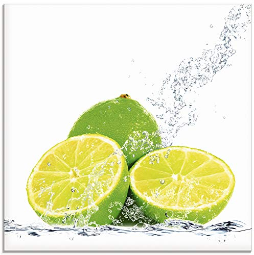 ARTland Wanddeko Glasbilder Wandbild Glas Bild einteilig Quadratisch Früchte im Wasser Obst Cocktails Bar Limette Grün T5SN