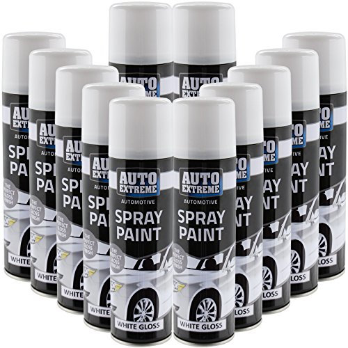 All Purpose Automotive Spray Paint 250ml Can White Gloss Finish Aerosol Metal Interior Exterior Fast Dry Excellent Coverage Adhesion - White Gloss - 12 Pack