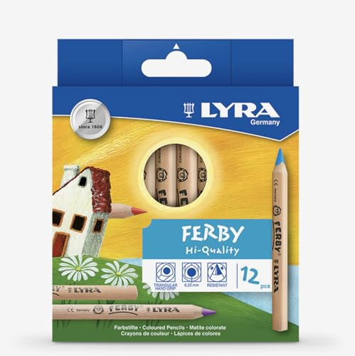 Lyra 3611120 - Ferby Farbstift natur, Pappetui 12 sortierte Farben, kurz