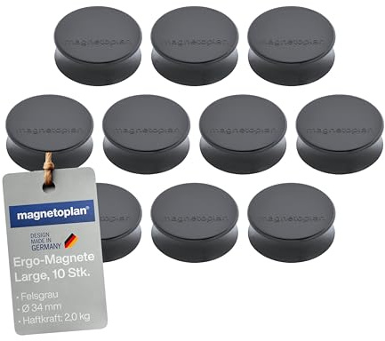 Ergo Large Magnets, Diameter 34 mm x 12.5 mm, Pack of 10 felsgrau