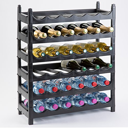 Wedestock Etagère à Bouteille, casier à Bouteille modulable Plastique 36 Bouteilles Noir