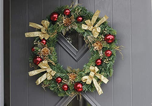 Garden Mile di lusso artificiale 50 cm X-Large spessa pre- Luce tradizionale Natale porta Ghirlanda Decorato Tombe funeraria decorazione con 35 Bianco Caldo LED rosso bacche e pin Coni tutto al lungo