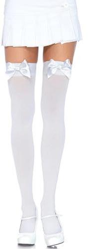 Leg Avenue Women's Satin Bow Accent Thigh Highs, O/S, White