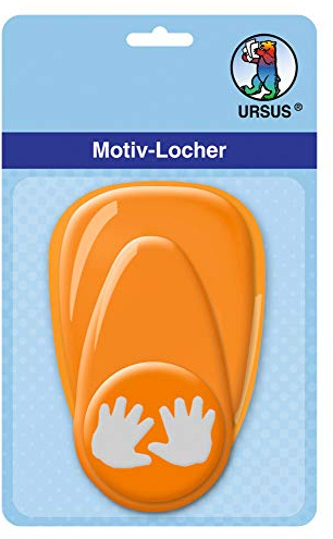 Ursus 19480062 - Motivlocher mit Hebel mittel, Baby Hände, orange, ausgestanztes Motiv ca. 25,4 mm, aus Kunststoff mit Metallstanze, geeignet für Grammaturen von 160 220 g /qm