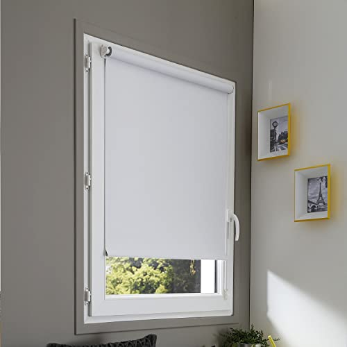 MADECOSTORE Estor Enrollable Ocultante Easy Uni Blanco Perla – 35 x 170 cm – sin taladrar