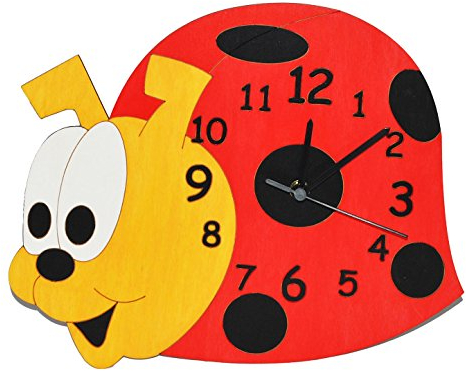 alles-meine.de GmbH Wanduhr - lautlos - Marienkäfer - Uhr aus Holz - für Jungen Mädchen Kinder/Kinderzimmer Kinderuhr Uhren - Quarz Käfer Punkte Glückskäfer