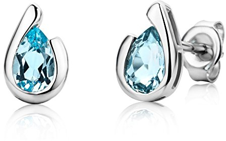 Miore Ohrringe Damen tropfen Ohrstecker mit Edelstein/Geburtsstein blauer Topas 1.05 ct aus Weißgold 9 Karat / 375 Gold