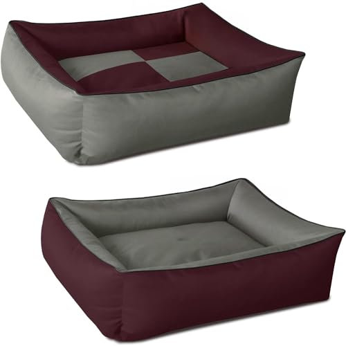 BedDog 2in1 Hundebett MAX Quattro, großes Hundekörbchen aus Cordura, waschbares Hundebett mit Rand, Hundesofa für drinnen, draußen, XXXL, Cherry-Rock, Bordeaux-grau