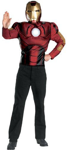 Disguise Iron Man Muscle Torso Mask Licensed Men Costume XL Red, Red