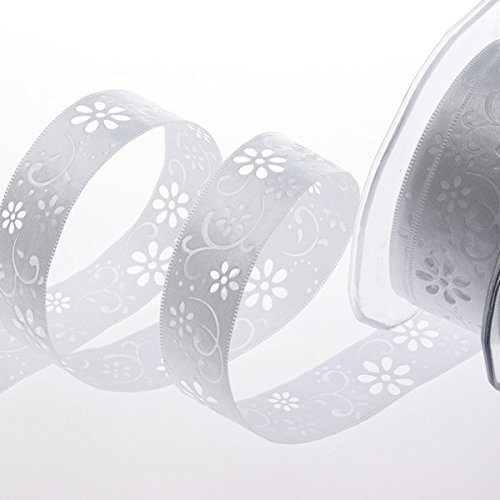 Dekoband Open Spring Flower - 40mm - 20m Rolle - weiß - 52140 00-R 40