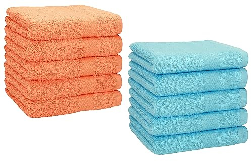 Betz 10 Stück Seiftücher Premium 100% Baumwolle Seiflappen Set 30x30 cm Farbe orange und türkis