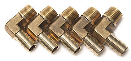 LTWFITTING 90 Deg Elbow Brass Barb Fitting 1/4-Inch Male BSPT x 3/8-Inch(10mm) ID Hose Boat Water (Pack of 5)