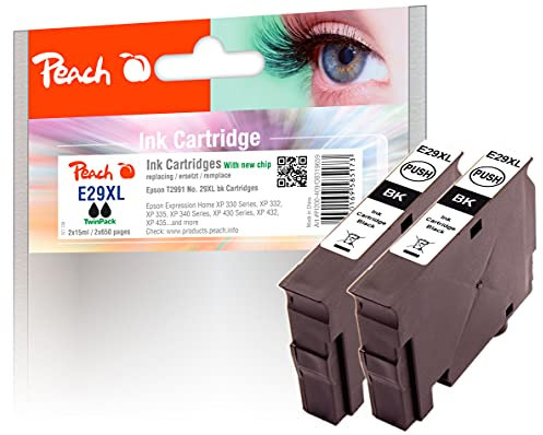 Peach E29 Doppelpack Druckerpatronen XL 2 x schwarz ersetzt Epson T2991, No. 29XL bk, C13T29914010 für z.B. Epson Expression Home XP -235, Epson Expression Home XP -330