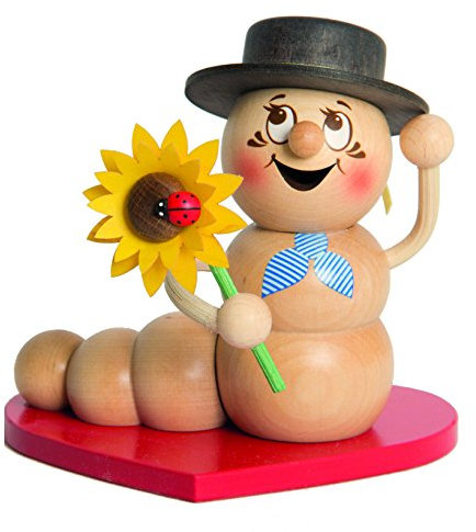 Drechslerei Kuhnert Rauchmann/Räucherfigur - Rauchwurm aus Holz - Rudi & ROSI - Motiv: Herz-Rudi - Höhe: ca. 14cm - Made in Germany