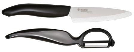 Kyocera Starter-Set, mit Küchenmesser und Sparschäler, weiße Zirkoniakeramik, schwarzer Kunststoff