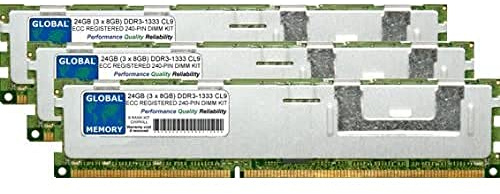 Kit di memoria RAM DDR3 da 24 GB (3 x 8 GB) DDR3 1333 MHz PC3-10600 240 pin ECC REGISTRATA DIMM (RDIMM) compatibile con server/workstation/schede madri (non per PC*) (kit chip a 6 ranghi)