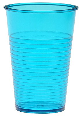 HAB & GUT -KB002-4x Gobelets réutilisables en plastique avec rainures ressemblant à du verre, transparents 20cl BLEU CLAIR
