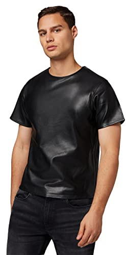 RICANO Mens T-Shirt 1250 - handgefertigtes Herren Leder T-Shirt mit Zipper an der Schulter - hochwertiges Lamm Nappa Leder