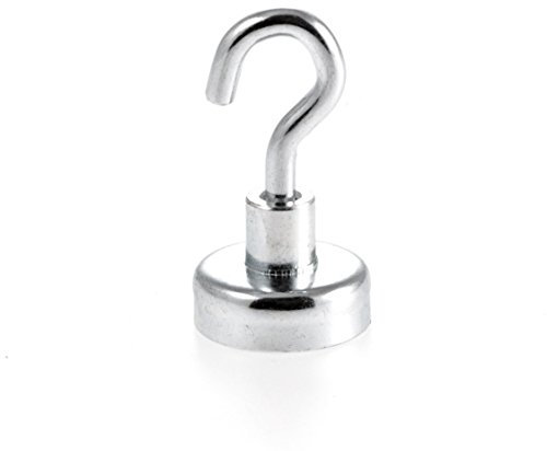 Magnetastico® | 1 pieza imán con gancho de neodimio N35 16 mm Ø | Fuerza de atracción de 5.5 kilogramos | 1 gancho magnético de neodimio revestida de zinc y muy robusto