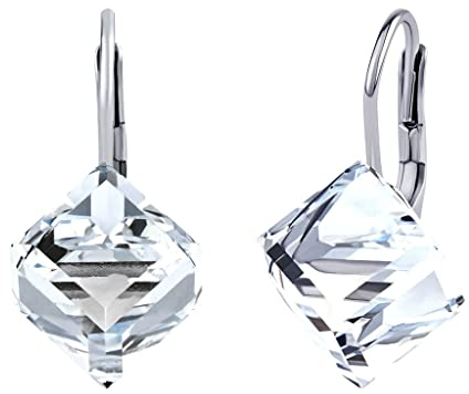 SILVEGO Pendientes cristal cubo claro Swarovski® de plata de ley 925