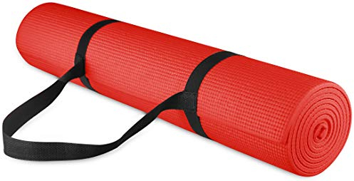BalanceFrom Alle BFGY-P1RD GoYoga Allzweck-Yogamatte mit Tragegurt, umweltfreundlich, hohe Dichte, rutschfest, 1/4 Zoll, rot